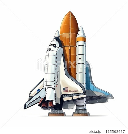 Space Shuttle and Rocket Isolated on White Background. 115502637