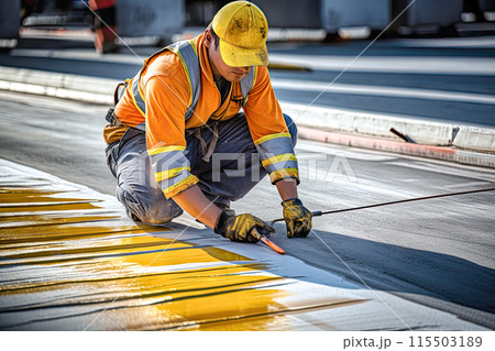 a worker with yellow and orange striped is painting 115503189