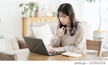 パソコンで調べ物をする女性 パソコンで調べ物をする女性 115503558