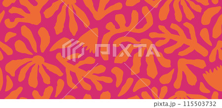 Hand drawn Monstera leaves seamless patterns for fabric, textiles, clothing, wrapping paper, cover, banner, interior decor, retro abstract backgrounds. 115503732