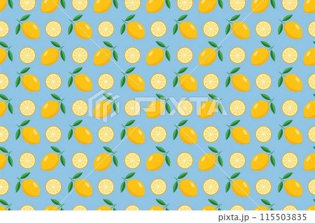 レモンのシームレスパターン、水色の背景 115503835
