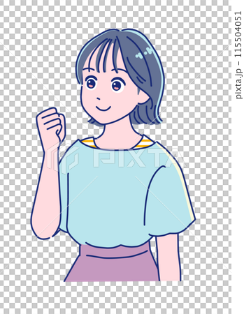 A smiling elementary school girl posing in a fist 115504051