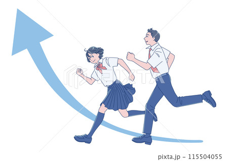 夏の制服で元気に走る男女の学生 115504055