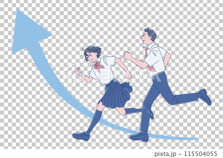 夏の制服で元気に走る男女の学生 115504055
