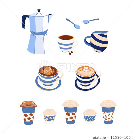 Pastel blue and beige Coffee Set Illustration 115504106