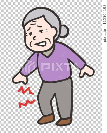 変形性膝関節症で膝が痛い高齢の女性 115504198
