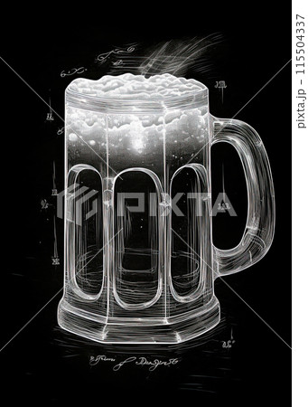 Beer mug chalk sketch artwork print design. Poster design. Generative Ai illustration Beer mug chalk sketch artwork print design. Poster design. Generative Ai illustration 115504337