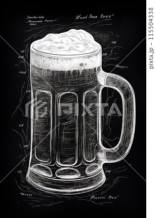 Beer mug chalk sketch artwork print design. Poster design. Generative Ai illustration Beer mug chalk sketch artwork print design. Poster design. Generative Ai illustration 115504338