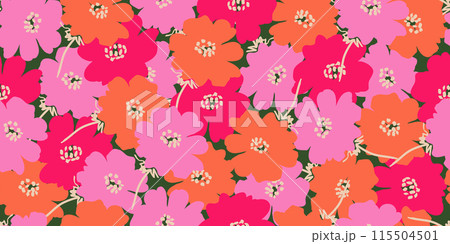Exotic hand drawn flowers, seamless patterns with floral for fabric, textiles, clothing, wrapping paper, cover, banner, home decor, abstract backgrounds. 115504501