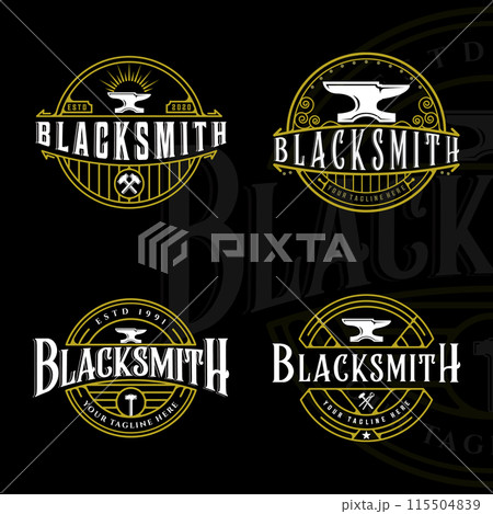 set of blacksmith anvil logo vintage vector logo illustration template icon graphic design.bundle collection of various workshop metal industry for professional worker with typography retro badge 115504839
