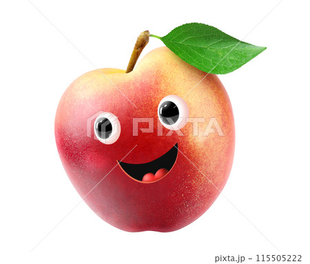 Cute nectarine peach character with playful smile isolated on  white background 115505222