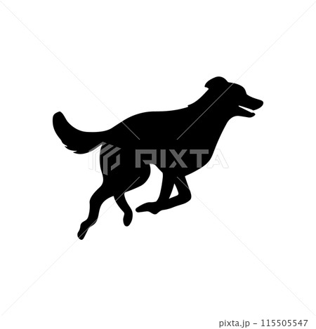 Run dog silhouette jump vector logo icon. Sport dog canine fast profile sign silhouette background. 115505547