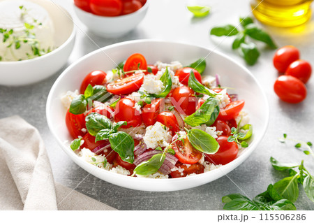 Salad of tomato, ricotta cheese and basil Salad of tomato, ricotta cheese and basil 115506286