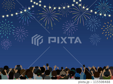 花火を見る観客と打ち上げ花火 花火を見る観客と打ち上げ花火 115506488