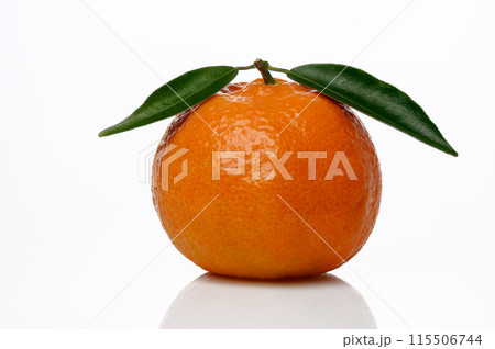 Tangerine or clementine with green leaf isolated on white background Tangerine or clementine with green leaf isolated on white background 115506744