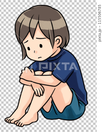 一個沮喪的女孩抱著她的膝蓋 115506785