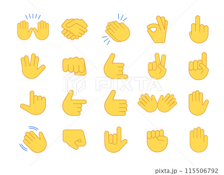 Emoji vector cartoon hands gesture design chat social media icons. Emoticon isolated yellow hand 115506792