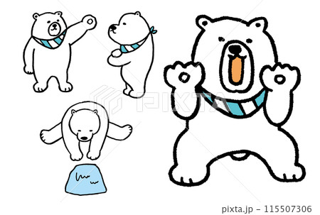 シマシマのスカーフを身に付けた線画のかわいいシロクマ シマシマのスカーフを身に付けた線画のかわいいシロクマ 115507306
