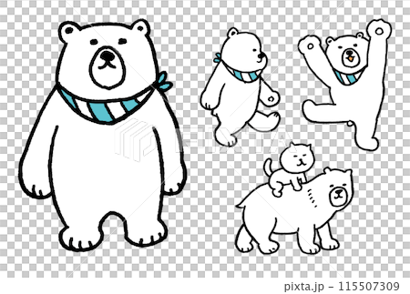 シマシマのスカーフを身に付けた線画のかわいいシロクマ 115507309