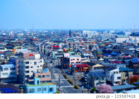 上空から俯瞰した、地方都市の住宅街の風景 上空から俯瞰した、地方都市の住宅街の風景 115507418