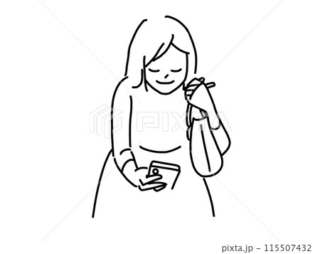 腰をかがめてスマホで撮影している女性 腰をかがめてスマホで撮影している女性 115507432