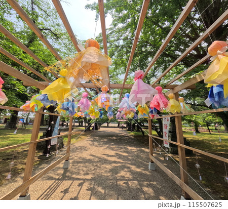 神社のカラフルなてるてる坊主 115507625
