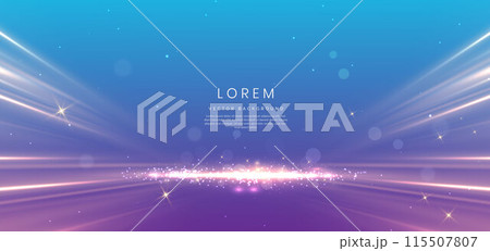 Luxury light blue background with glowing golden line lighting effect sparkle. 115507807