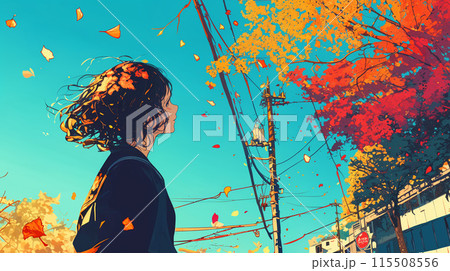 紅葉を見つめる女の子 115508556