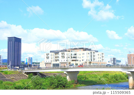 岐阜県多治見市、多治見市民病院と多治見駅前高層ビルの風景 岐阜県多治見市、多治見市民病院と多治見駅前高層ビルの風景 115509365