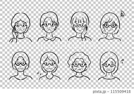 Set of 8 senior women's face icons in trouble 115509418
