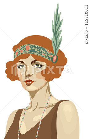 Flapper girl. Art deco vintage portrait. Vector isolated on white background Flapper girl. Art deco vintage portrait. Vector isolated on white background 115510011