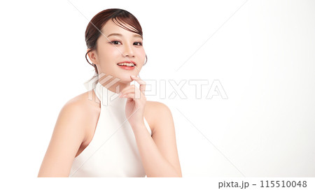 Beautiful young asian woman with clean fresh skin on white background, Face care, Facial treatment, Cosmetology, beauty and spa, Asian women portrait. 115510048