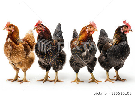 Portrait of different hens isolated on a white background. Ai generative 115510109