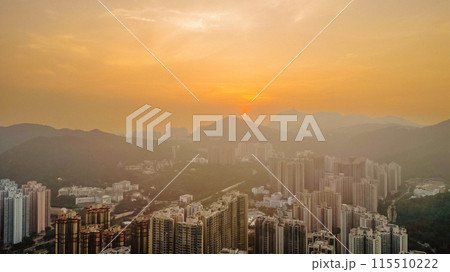 June 2 2024 a magnificent cityscape at sunset, hong kong 115510222