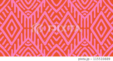 Hand drawn Batik seamless pattern. Geometric doodle abstract background, Ethnic wallpaper. Tribal vector texture. Aztec style. Folk embroidery, Scandinavian art, African rug, tile design. 115510889