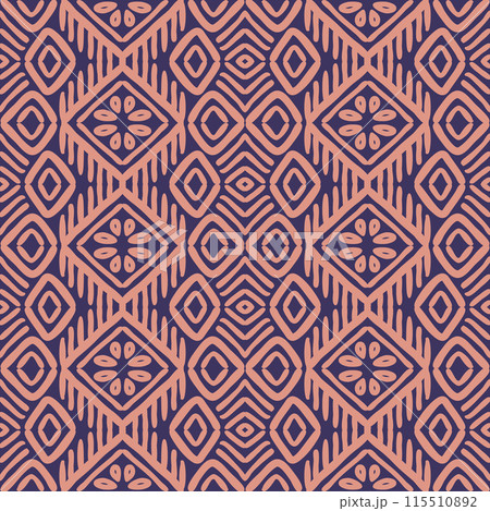 Hand drawn Batik seamless pattern. Geometric doodle abstract background, Ethnic wallpaper. Tribal vector texture. Aztec style. Folk embroidery, Scandinavian art, African rug, tile design. 115510892