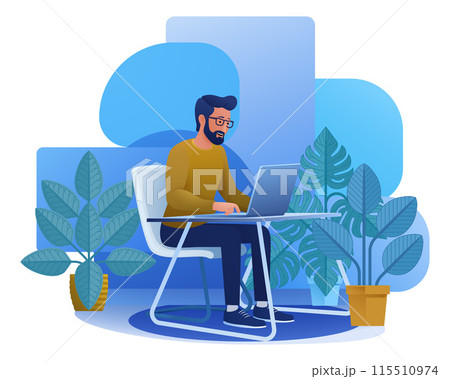 Man Using Laptop Computer Cartoon Illustration 115510974