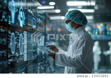 Doctors Analyzing Medical Data on Digital Screens 115511052