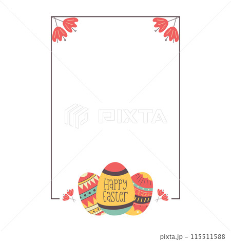 Easter egg rectangle frame design. Easter holiday egg hunt border in colorful flat style with ornaments. Retro stylish wreath. Stock vector illustration card 115511588
