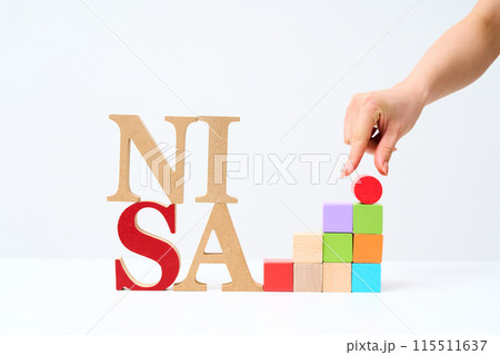 「NISA」と並べられたアルファベットの木製ブロック 「NISA」と並べられたアルファベットの木製ブロック 115511637
