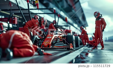 Formula One Pit Stop Team in Action 115511729