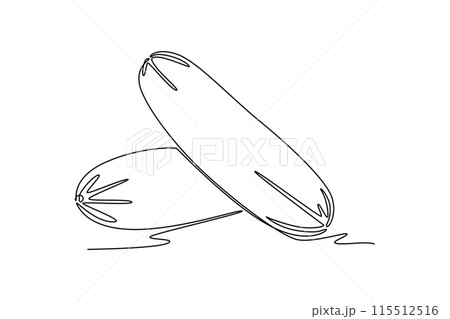 Single continuous line drawing of two whole healthy organic cucumber for orchard logo identity. Fresh vegetable concept for vegan garden icon. Dynamic one line draw graphic design vector illustration 115512516