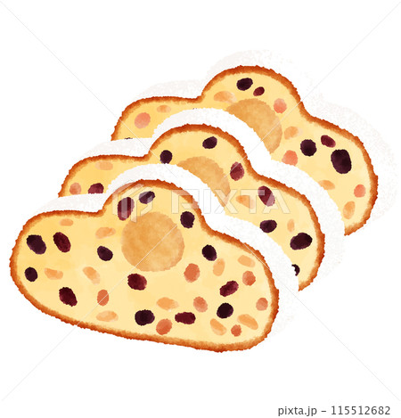 ドイツのパンのイラスト Stollen(シュトレン)3切れ ドイツのパンのイラスト Stollen(シュトレン)3切れ 115512682