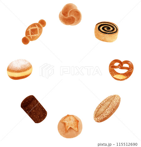 色々なドイツのパンが輪になったフレーム素材 色々なドイツのパンが輪になったフレーム素材 115512690