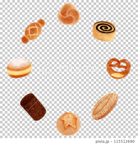 色々なドイツのパンが輪になったフレーム素材 色々なドイツのパンが輪になったフレーム素材 115512690