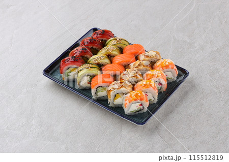 sushi set on the black stone 115512819