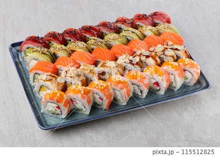 sushi set on the black stone sushi set on the black stone 115512825