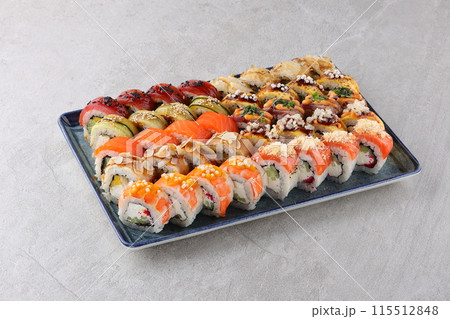 sushi set on the black stone sushi set on the black stone 115512848