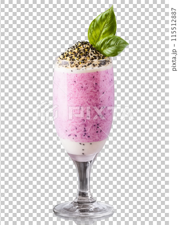 Pakistani Falooda tall glass with rose syrup milk vermicelli noodles and basil seeds popular dessert 115512887