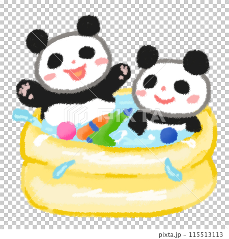 兩隻熊貓在乙烯基池裡玩耍 兩隻熊貓在乙烯基池裡玩耍 115513113